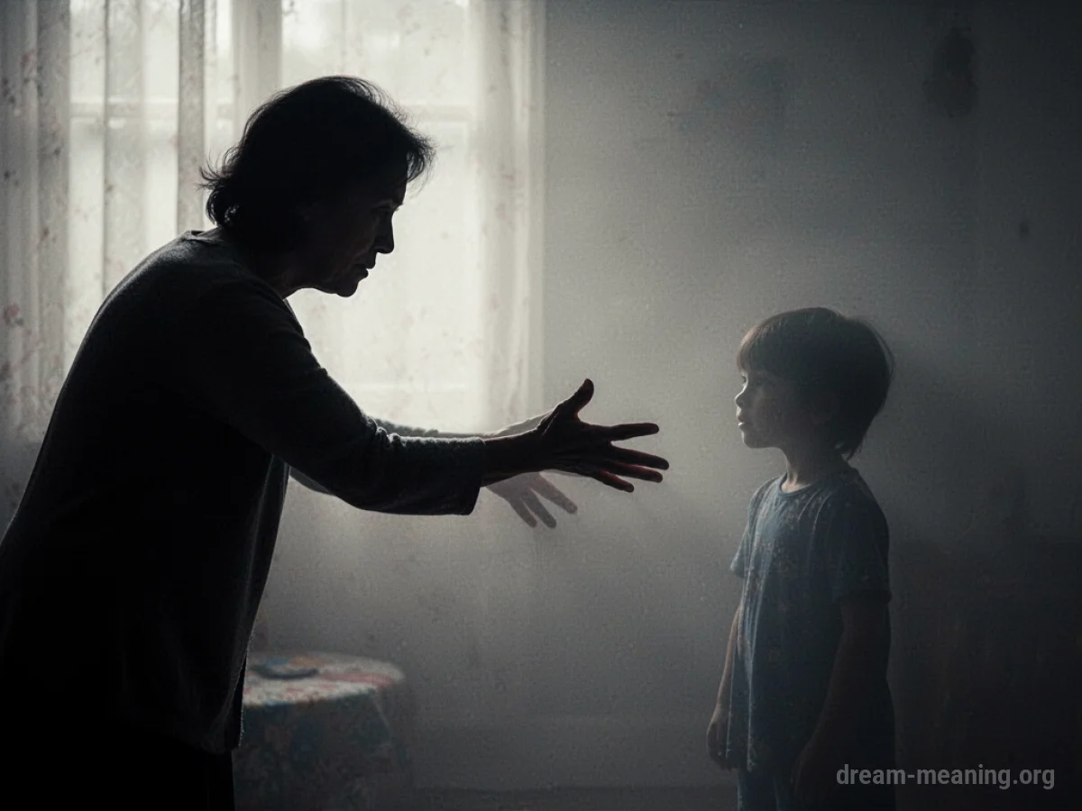 Silhouette of a parent figure reaching towards a faint silhouette of a child.