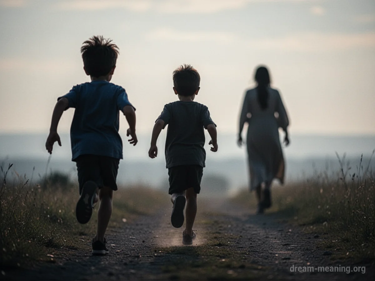 Silhouette of a child running away from an adult figure.