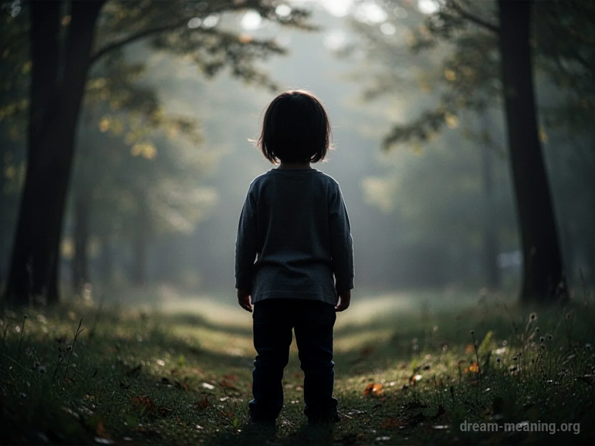 Silhouette of a child standing in the distance.