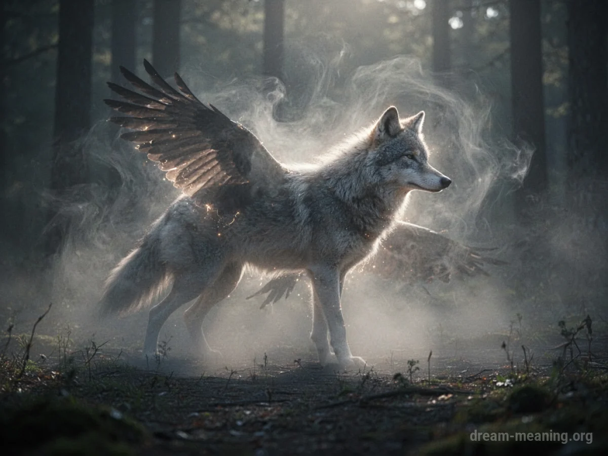 A translucent silhouette of a wild animal emerging from mist.