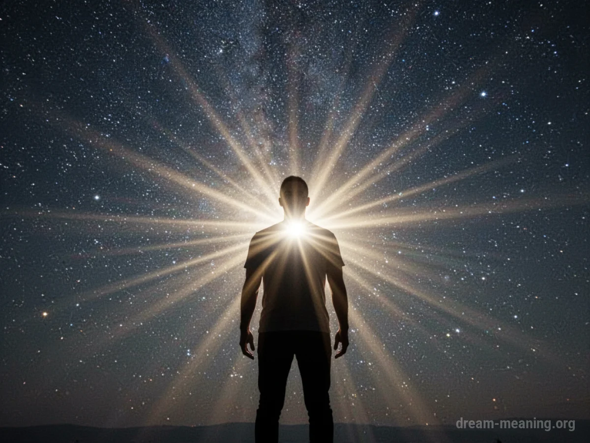 Silhouette of a person with light expanding from their chest into a starry sky.