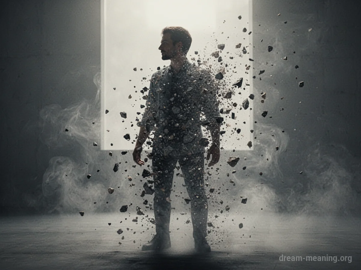 A person's silhouette fracturing into smaller pieces.