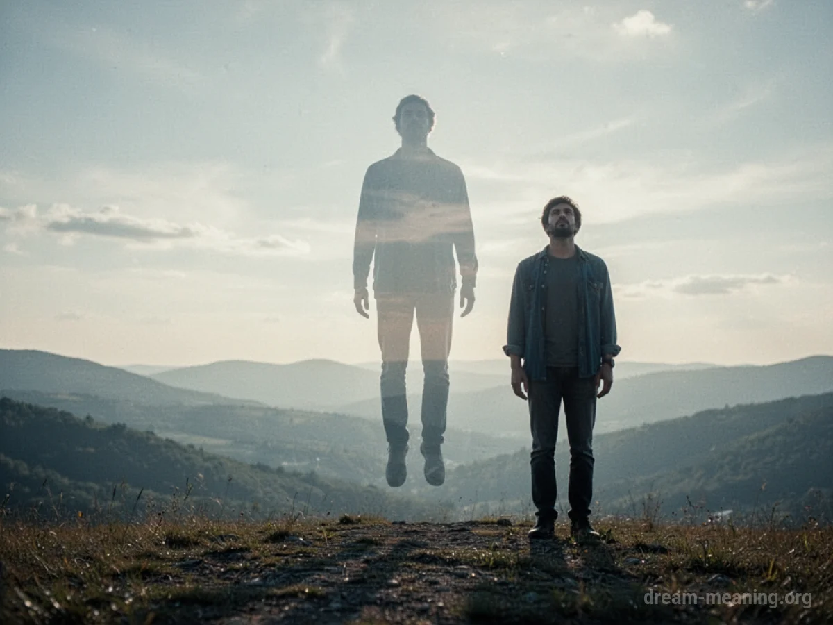 A translucent silhouette of a person floating above a solid human figure.