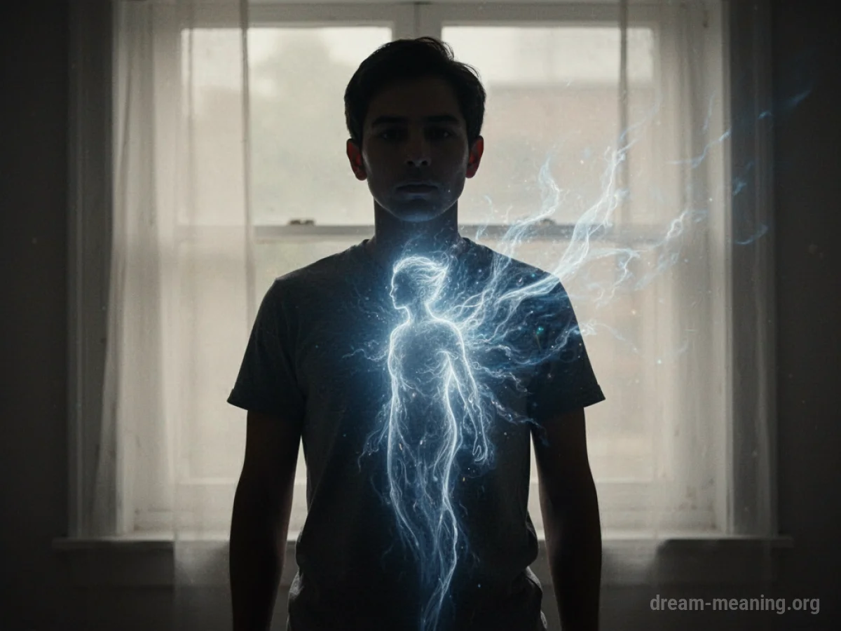 Silhouette of a person with a luminous energy form merging into their chest.