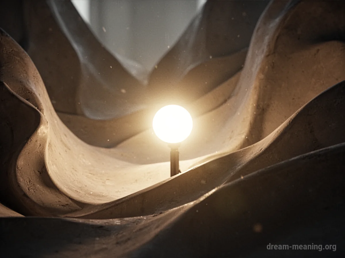 A radiant light source illuminating swirling, colorful forms.