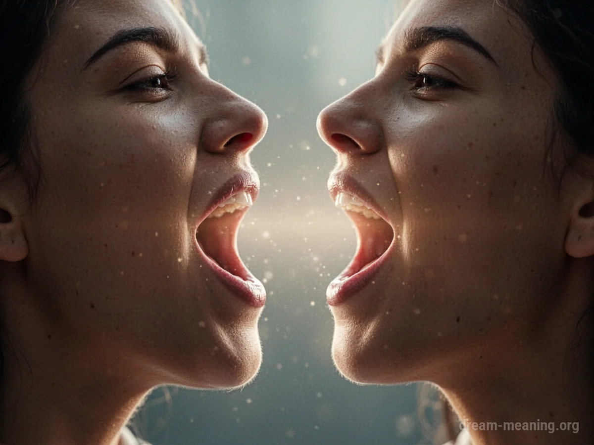 A beam of light shining from an open mouth.