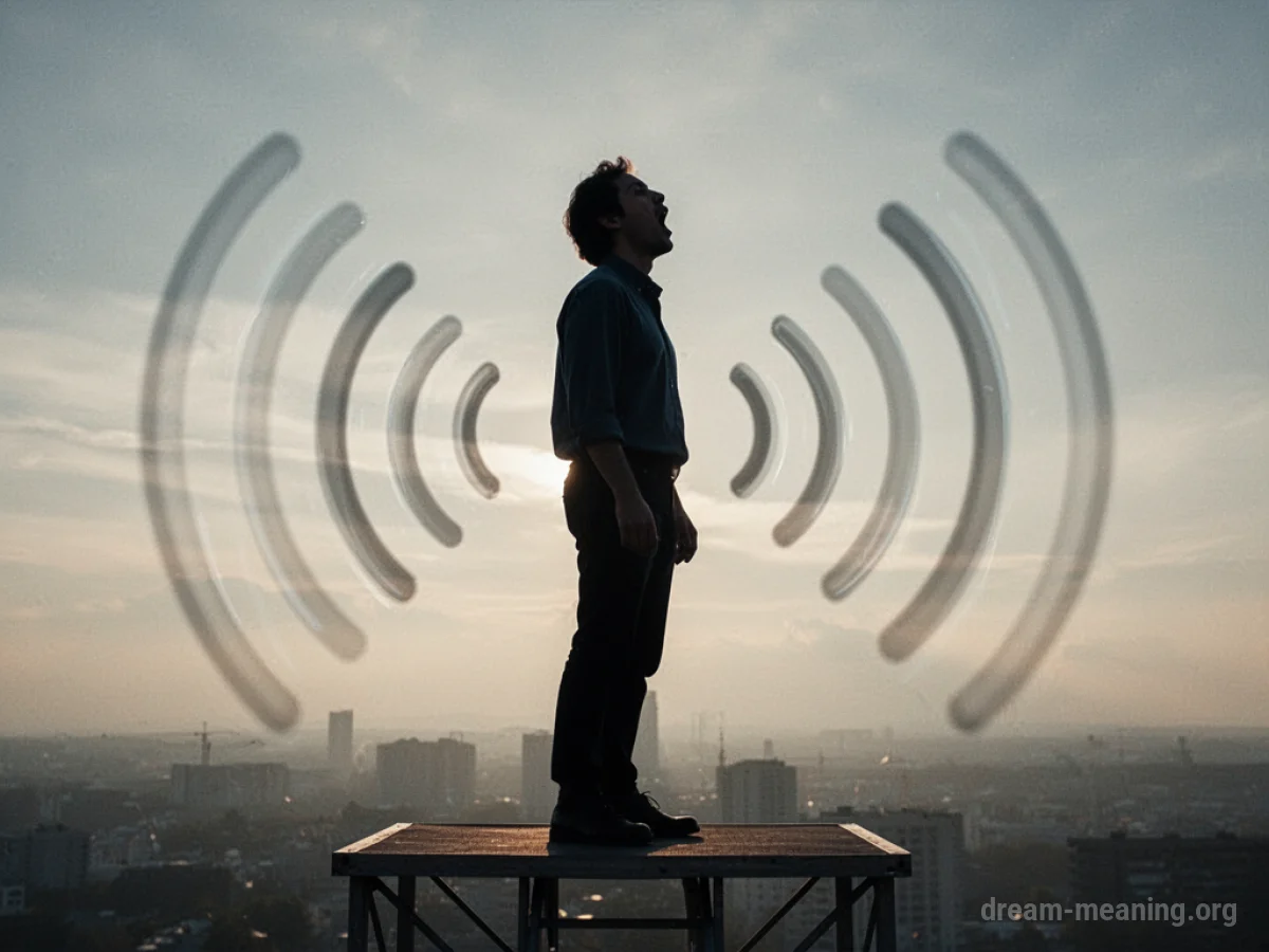 Silhouette of a person speaking with sound waves radiating outward.