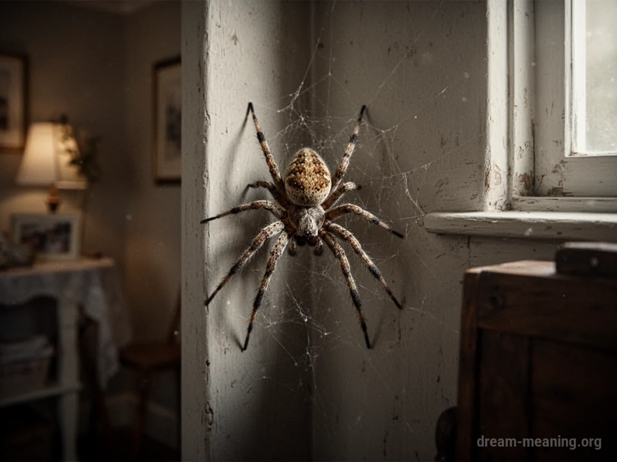A spider resting in the corner of a room.