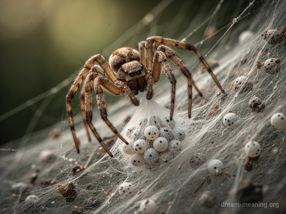 A spider in the process of laying a cluster of eggs.
