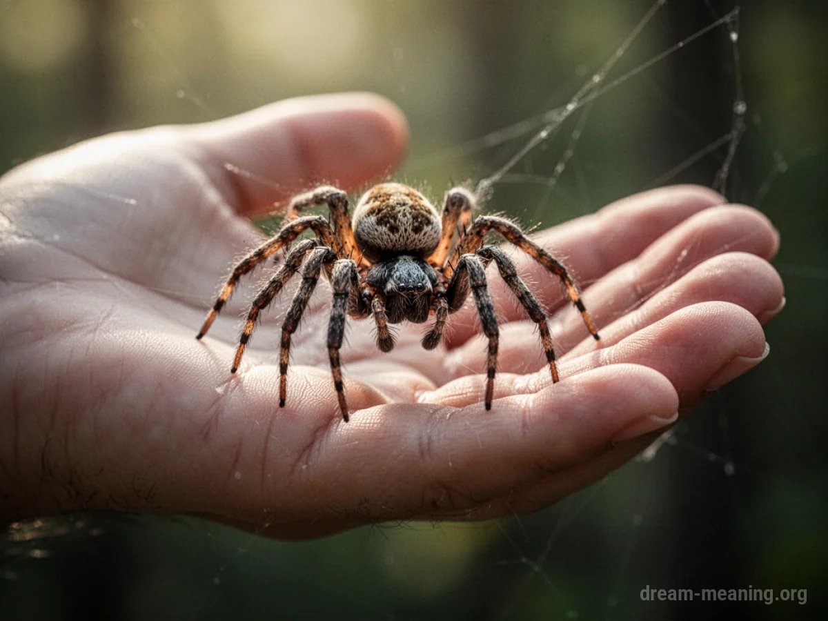 A spider rests on a person's hand.