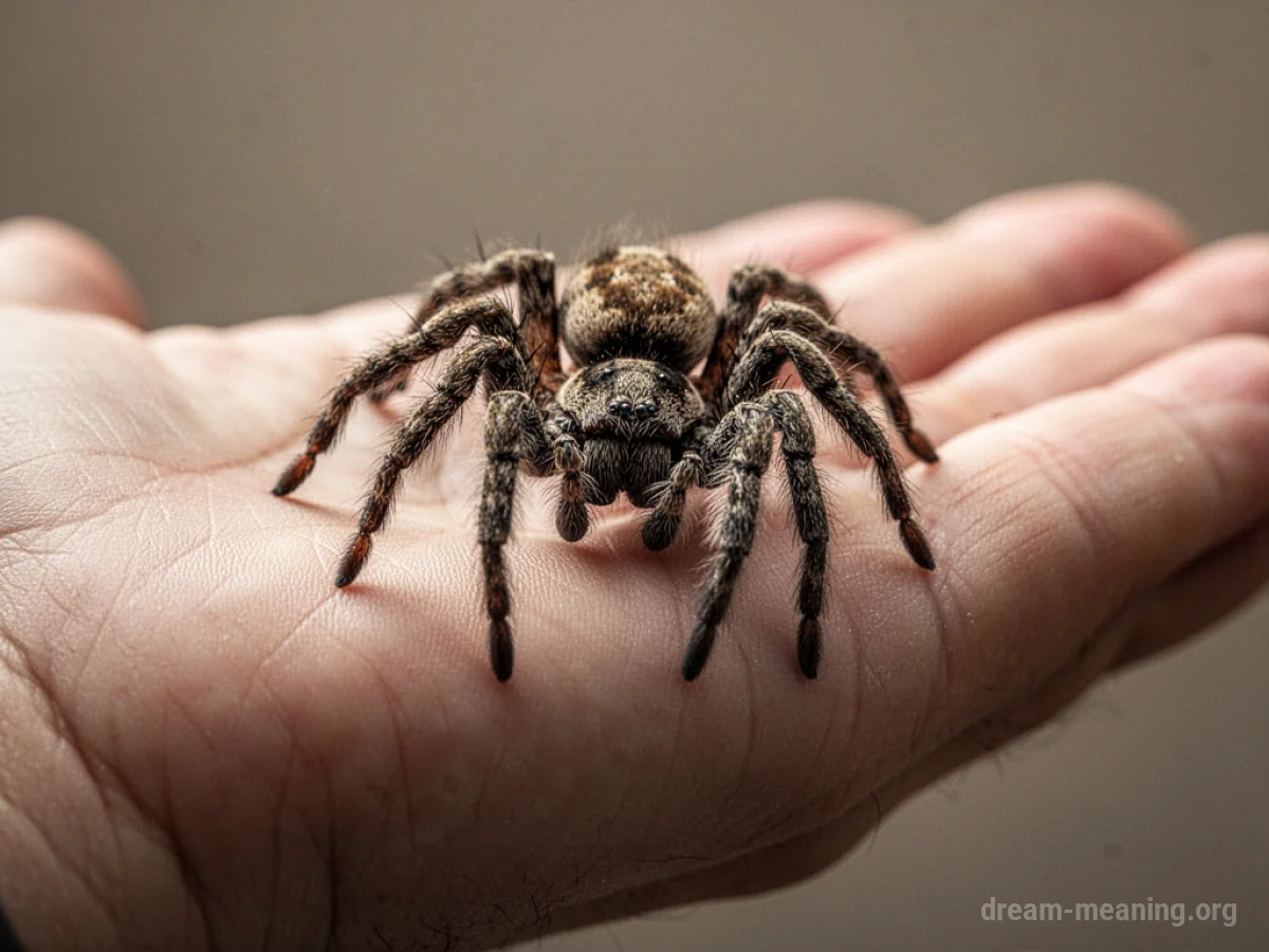 A spider is positioned on the palm of a person's hand.
