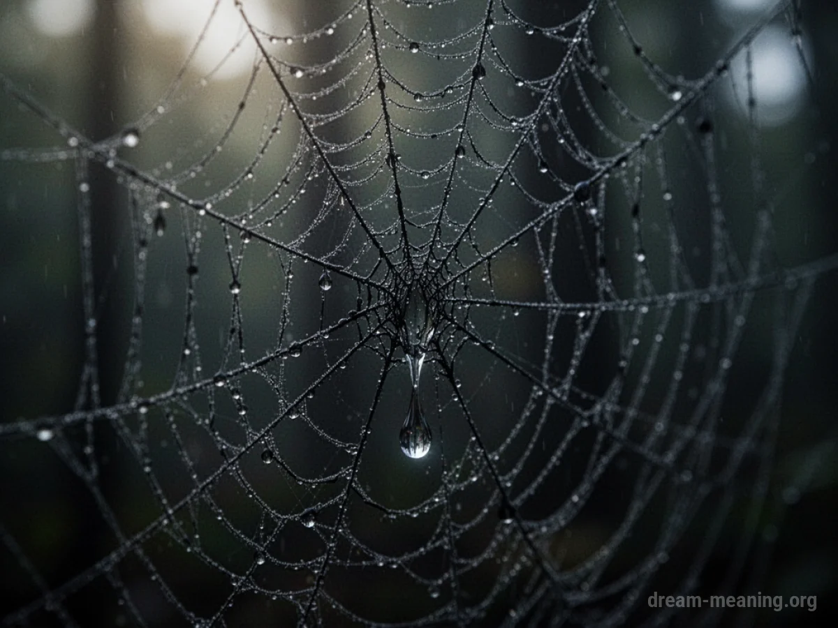 A viscous drop falling from a spider web strand.