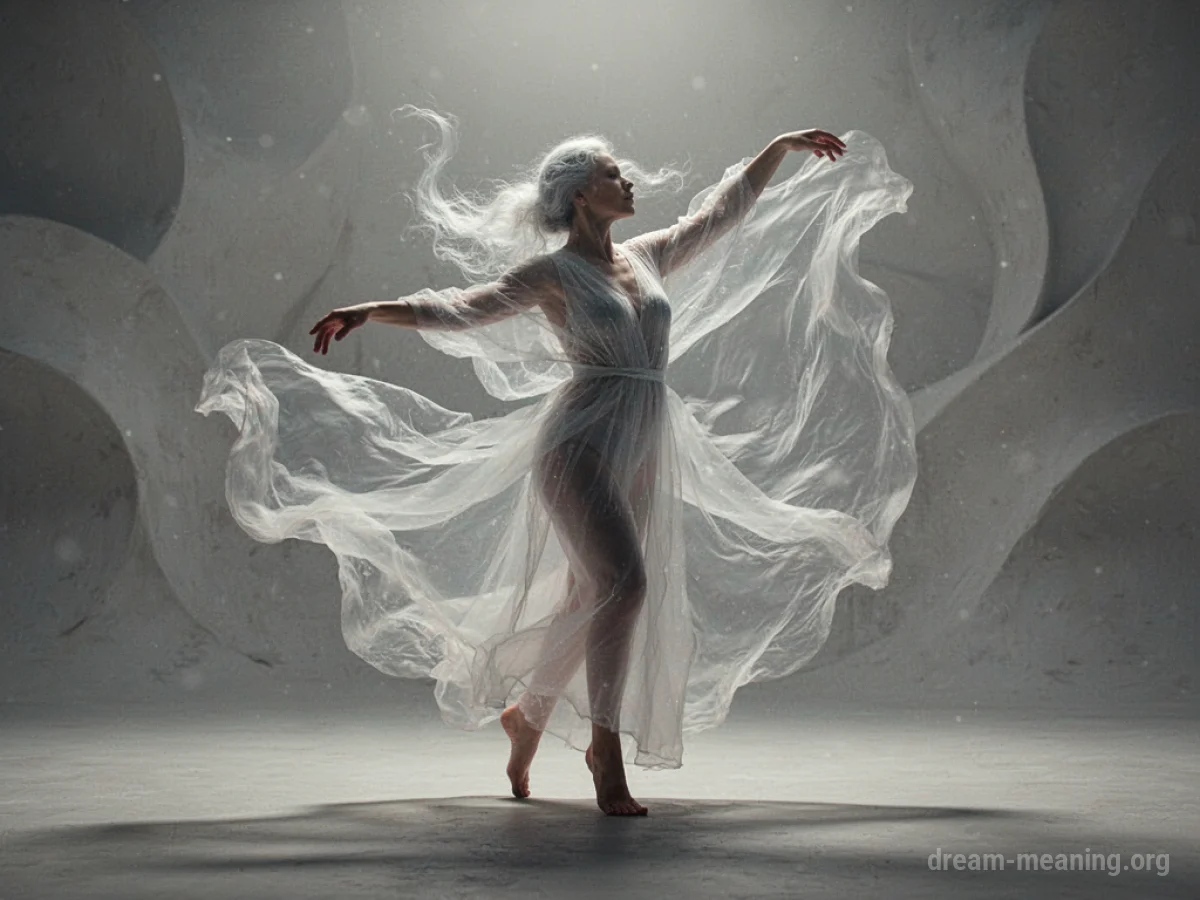 An indistinct, glowing figure performing a fluid dance.