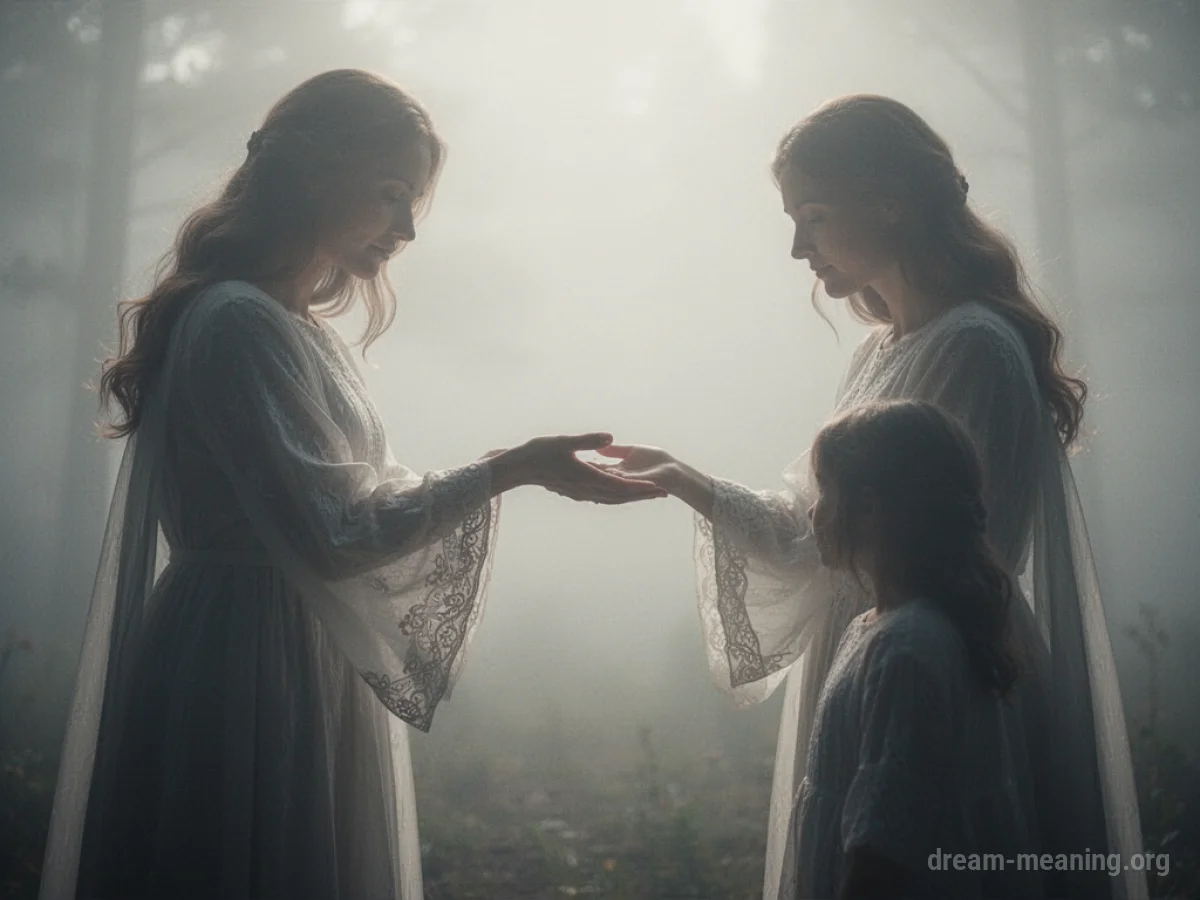 A hazy silhouette of a mother figure extending a hand.