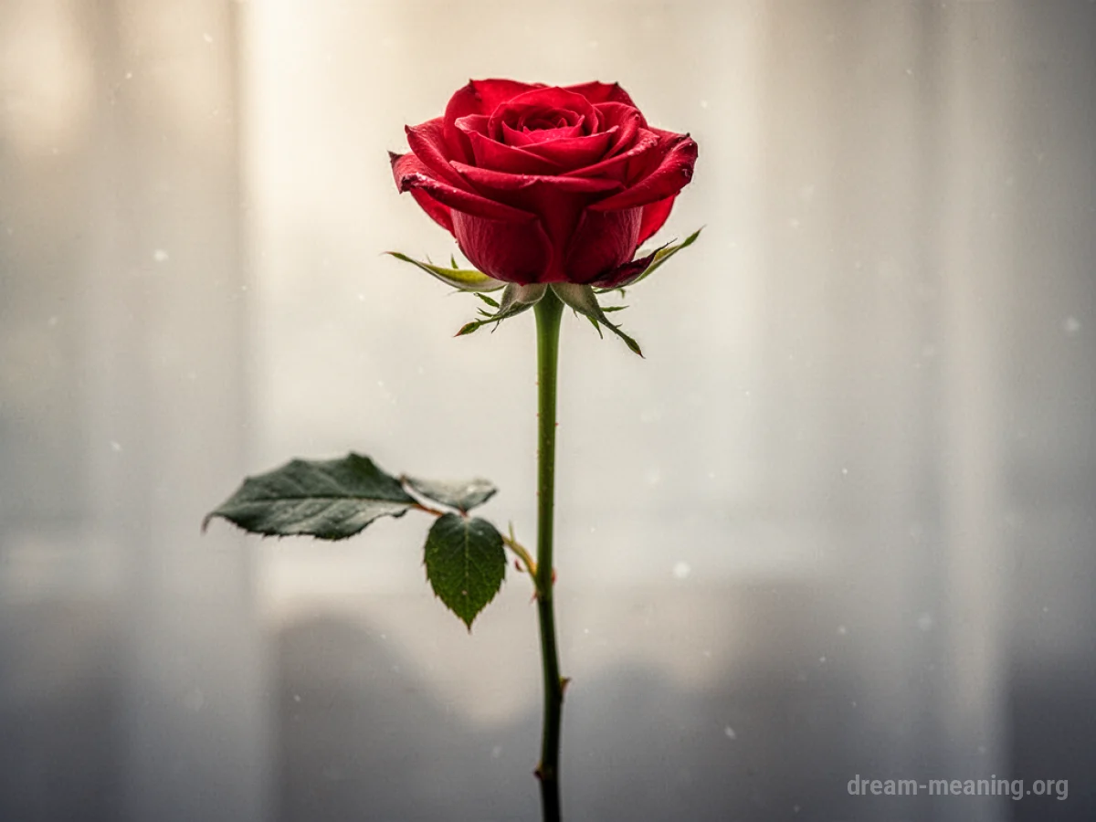 A single rose with a straight stem.