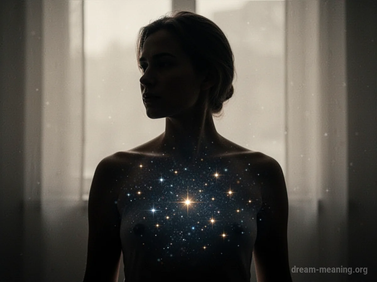 Silhouette of a person with glowing stars inside the chest.