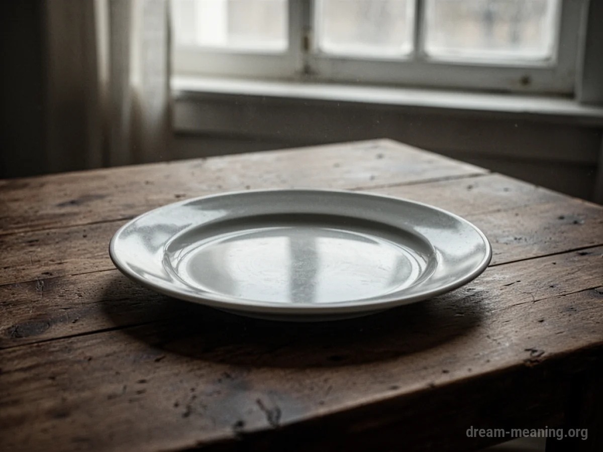An empty plate on a table with dim lighting.