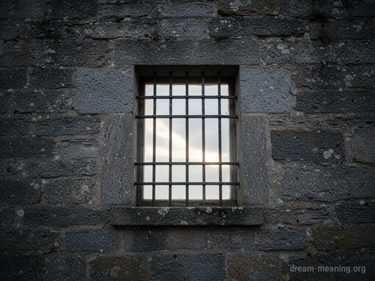 A close-up view through a barred window.