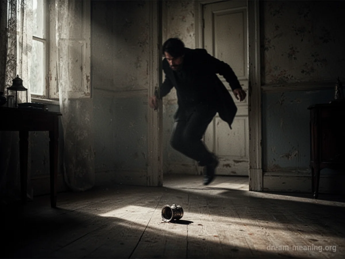 A silhouetted person quickly exiting a room.