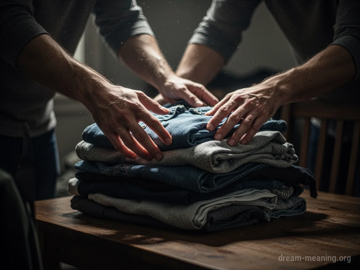 Hands reaching for clothes in a dark room.