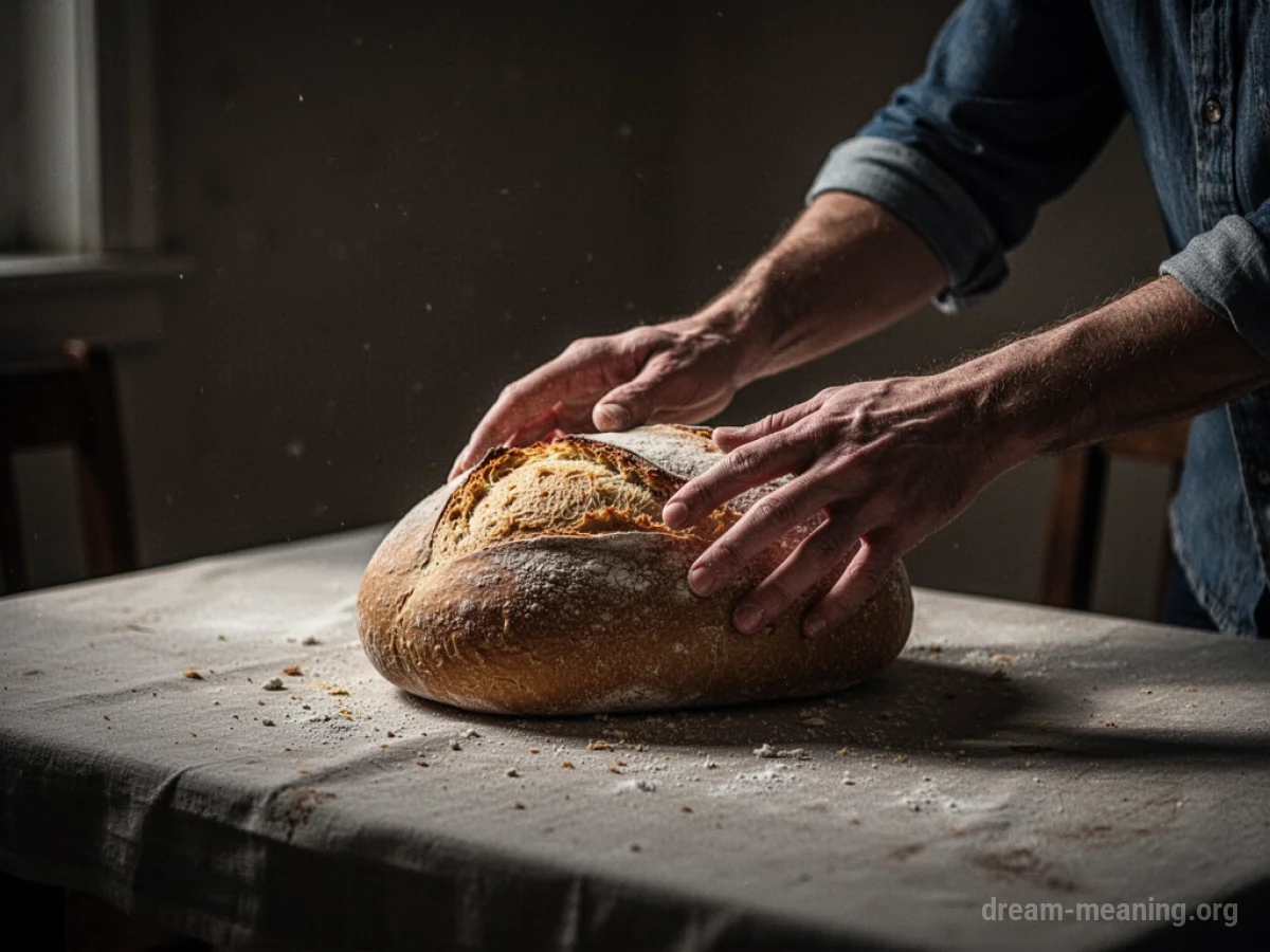 Hands reaching for bread on a table.