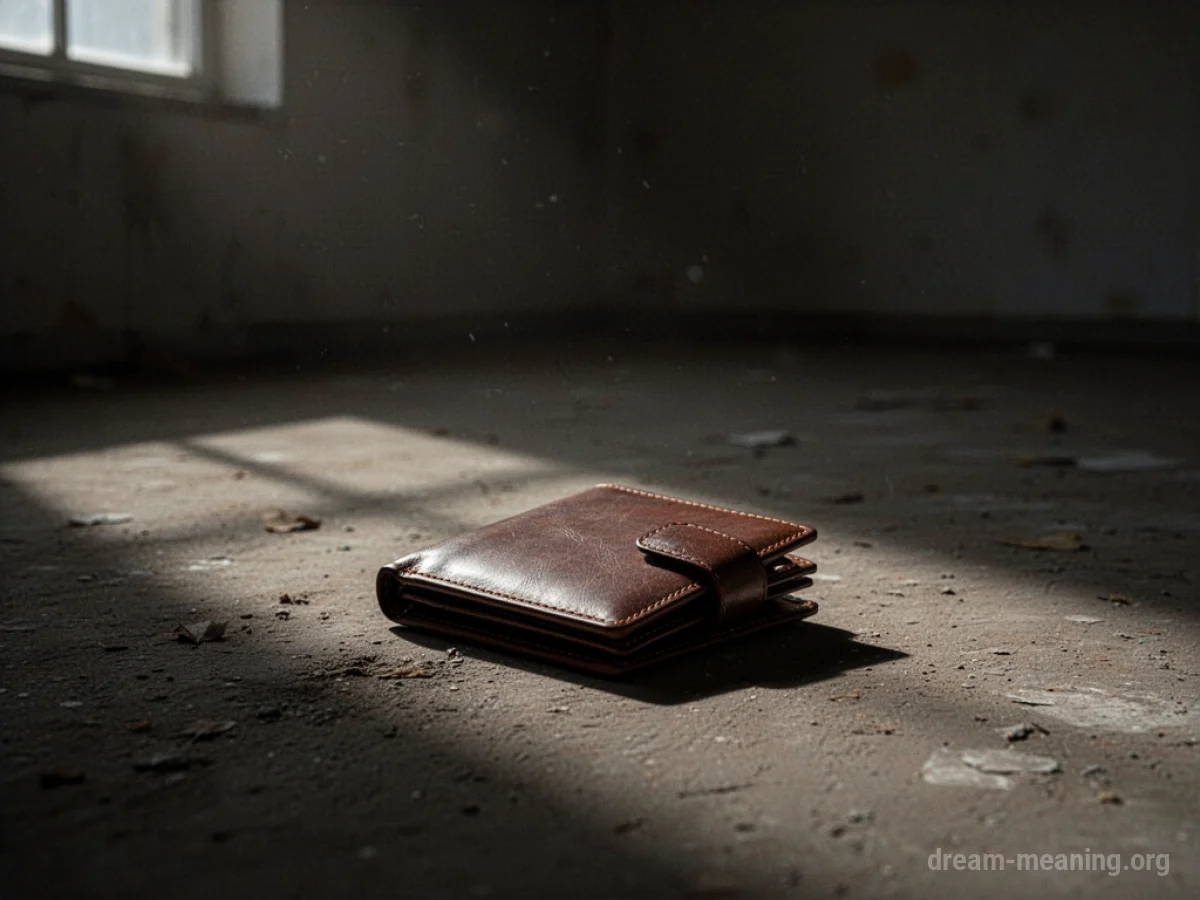 A wallet on the floor in a dark room with a shadow nearby.