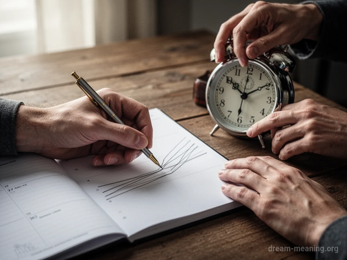 A close-up of a hand marking a date on a calendar with a pen.