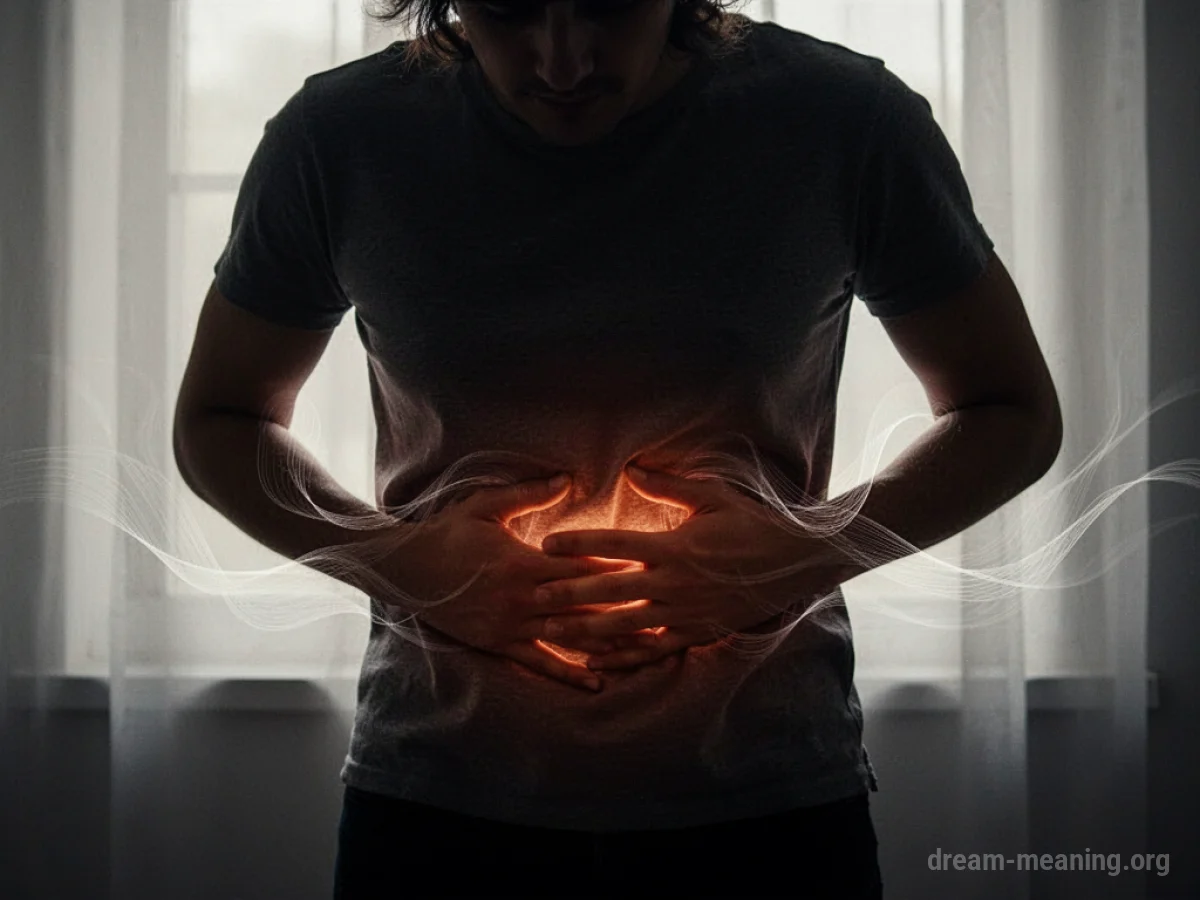 Silhouette of a person clutching their abdomen.