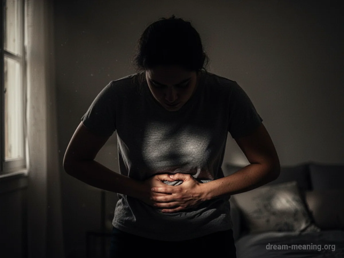 Silhouette of a person holding their stomach.