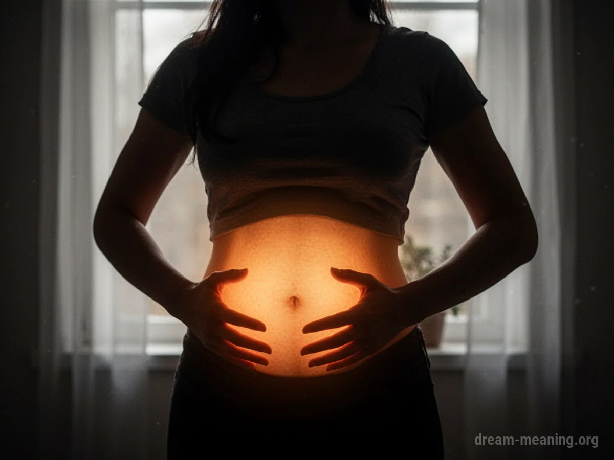 Silhouette of a person with a glowing abdomen.