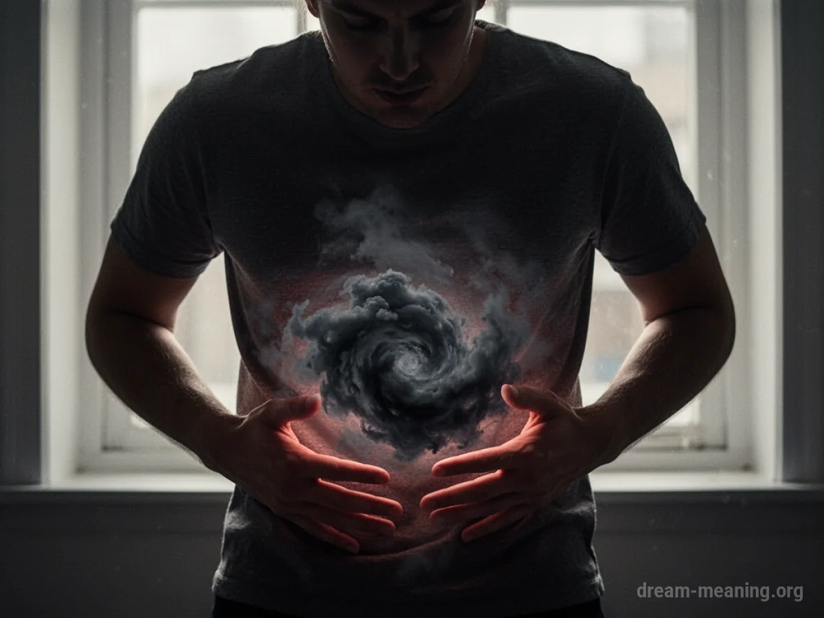 Silhouette of a person clutching their stomach.