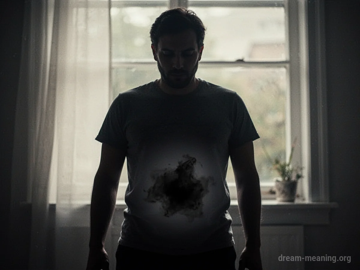Silhouette of a person's torso with a faint, dark shape in the stomach region.