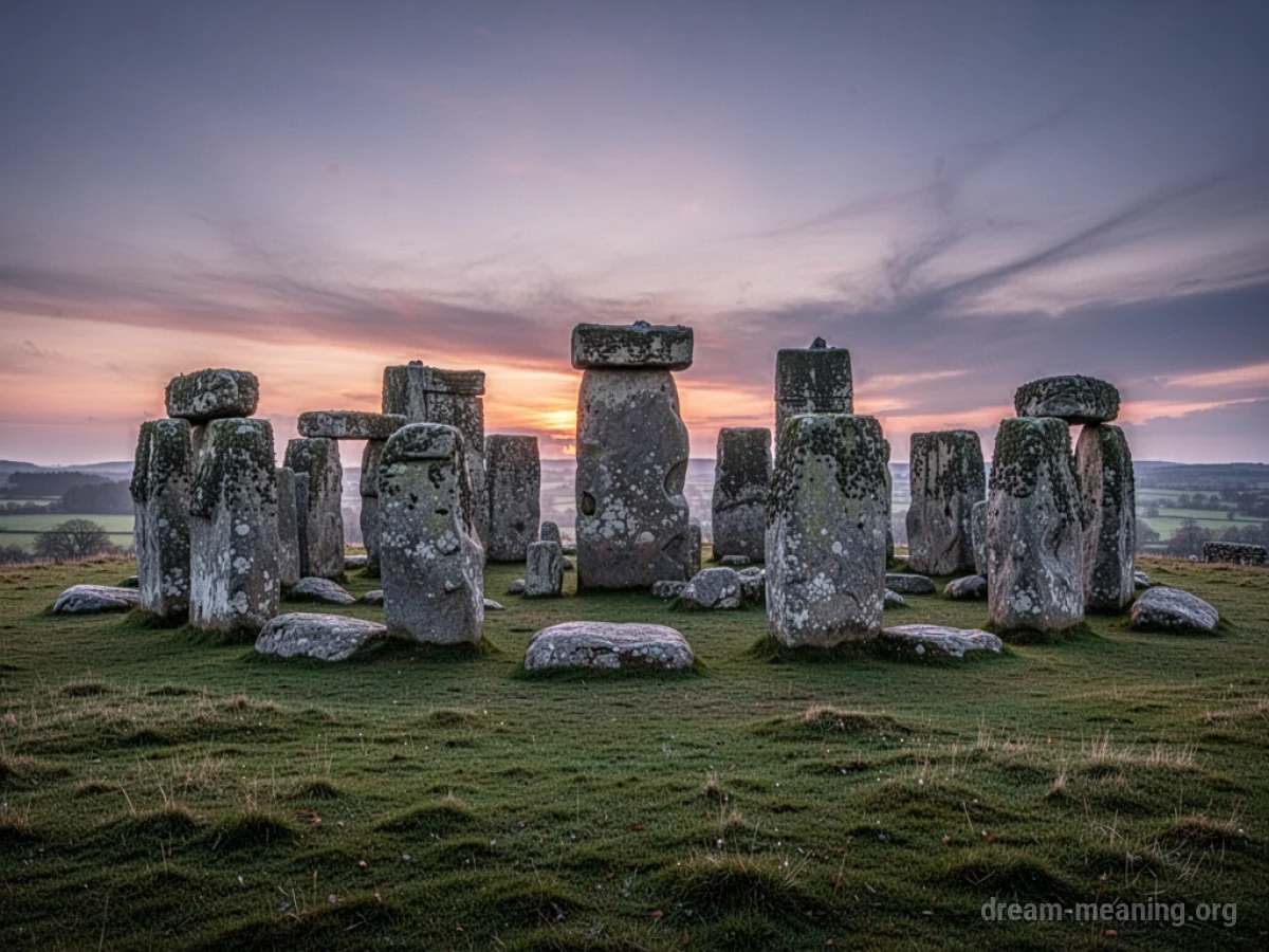 A circular arrangement of large, weathered stones on a hill.