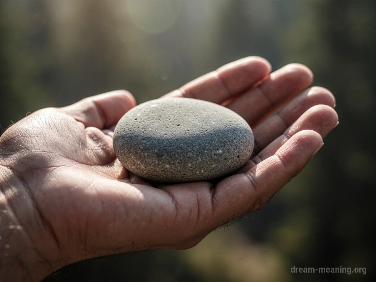 A hand holding a single stone.