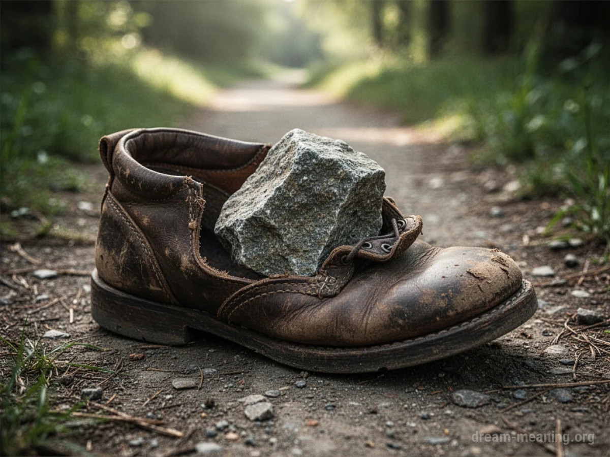 A stone is lodged inside an open shoe.