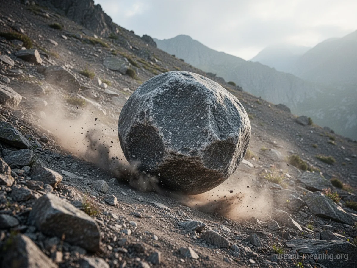 A large stone rolling down a steep hill.