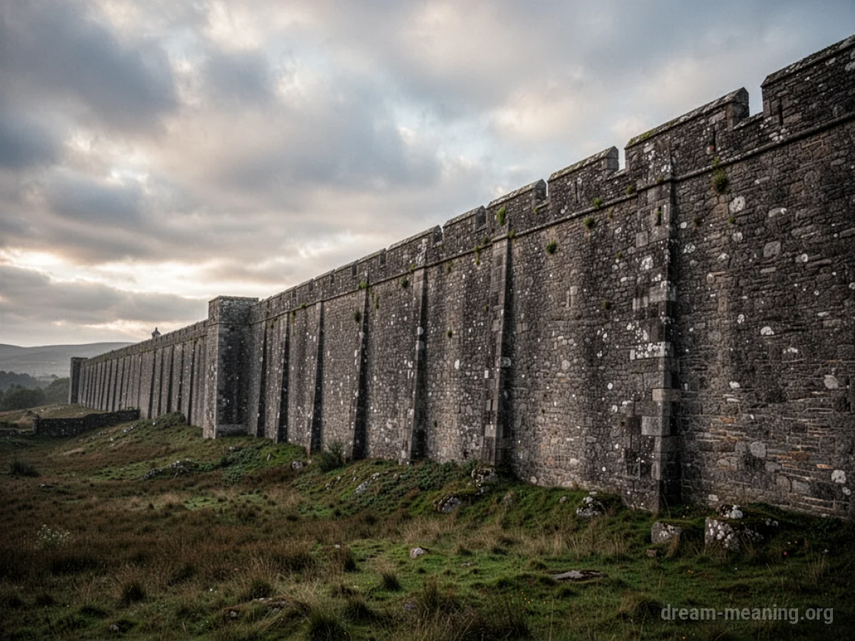 A large, grey stone wall with no visible end.