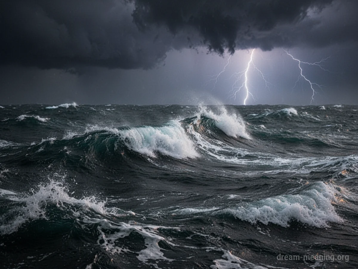 A rough sea with dark clouds and large waves.