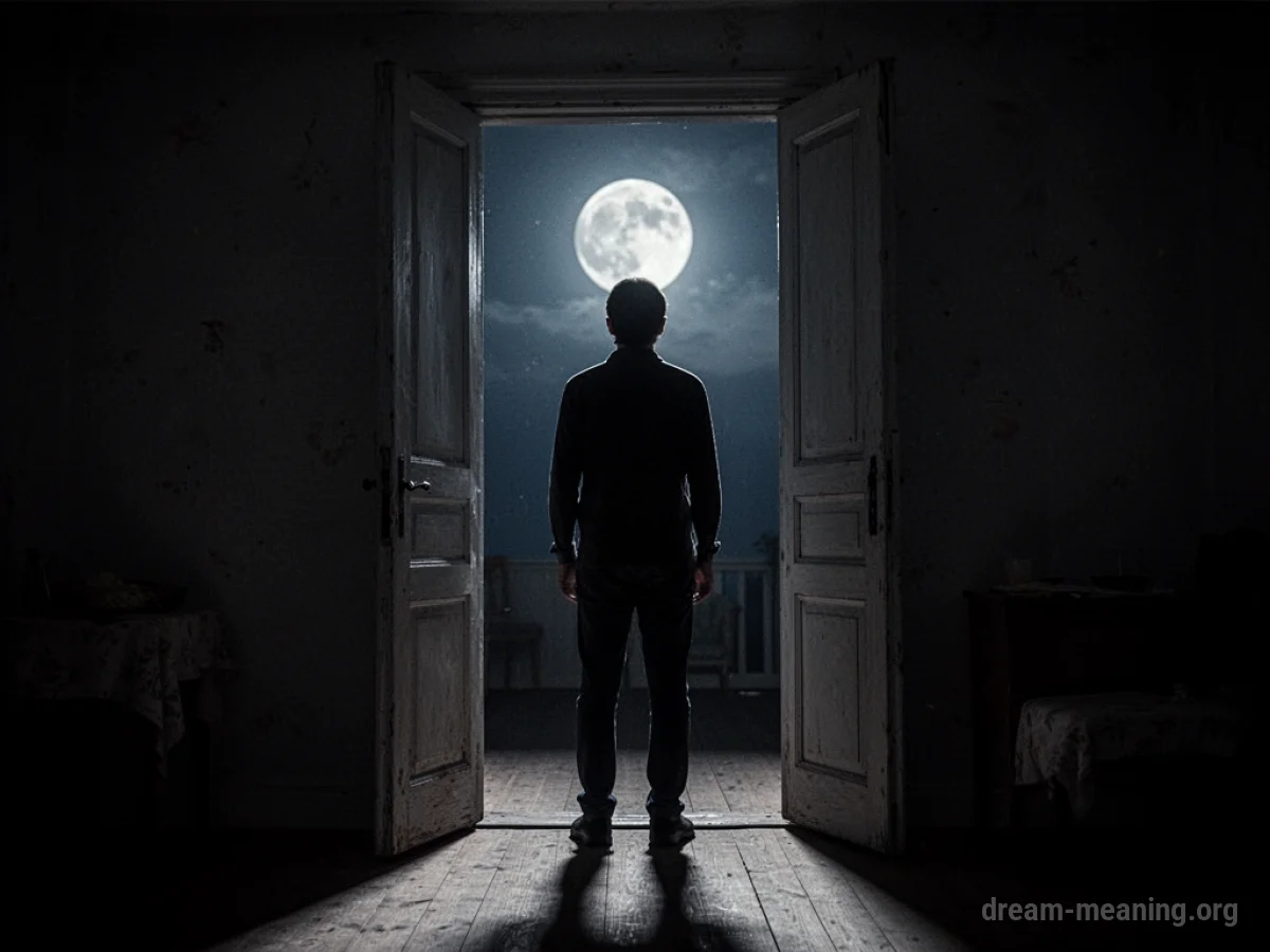 Silhouette of a figure in an open doorway.