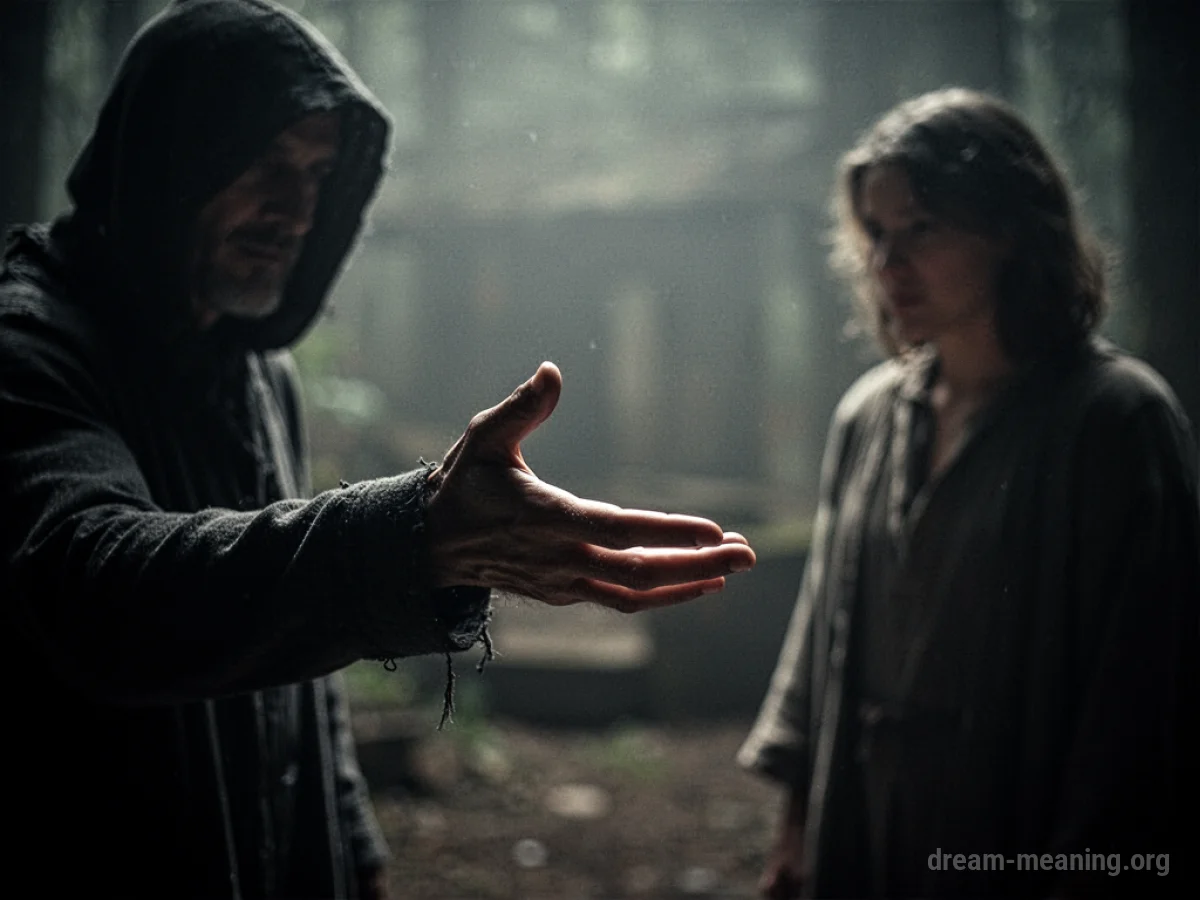 A silhouetted hand reaching out from the shadows towards another person's hand.