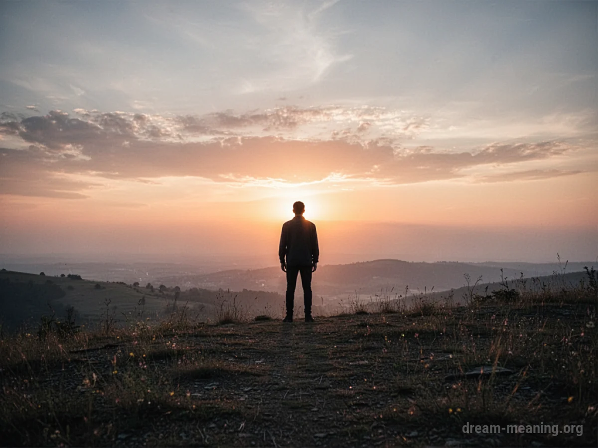 A distant silhouette of a person against a sunset.