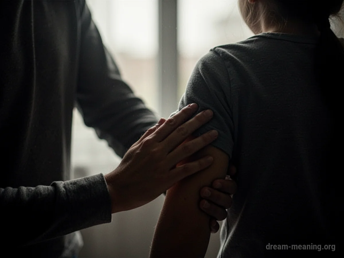 Silhouette of one person's hand reaching to touch another person's arm.