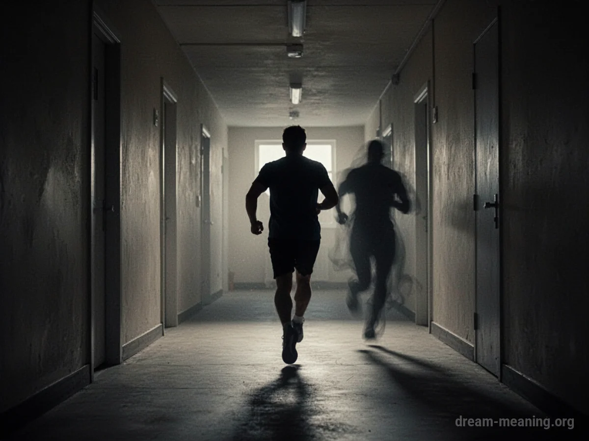 Silhouette of a person running from a shadowy figure.