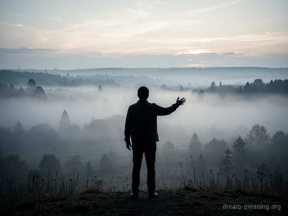 Silhouette of a person reaching into a foggy expanse.