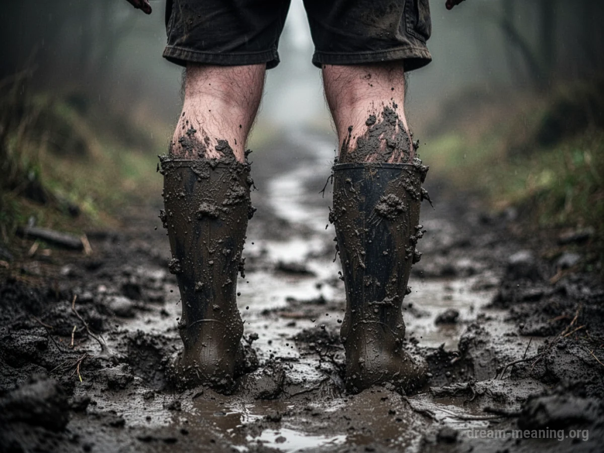 Close-up of a person's legs stuck in thick mud.