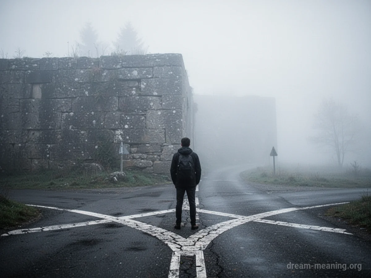 A person at a blocked crossroads.