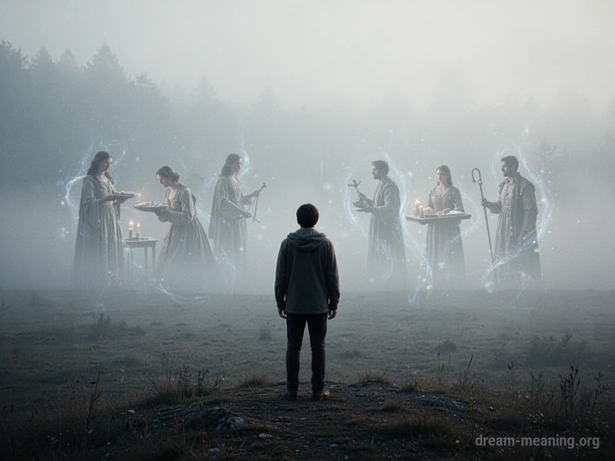A person looking at faded images of the past in a hazy environment.
