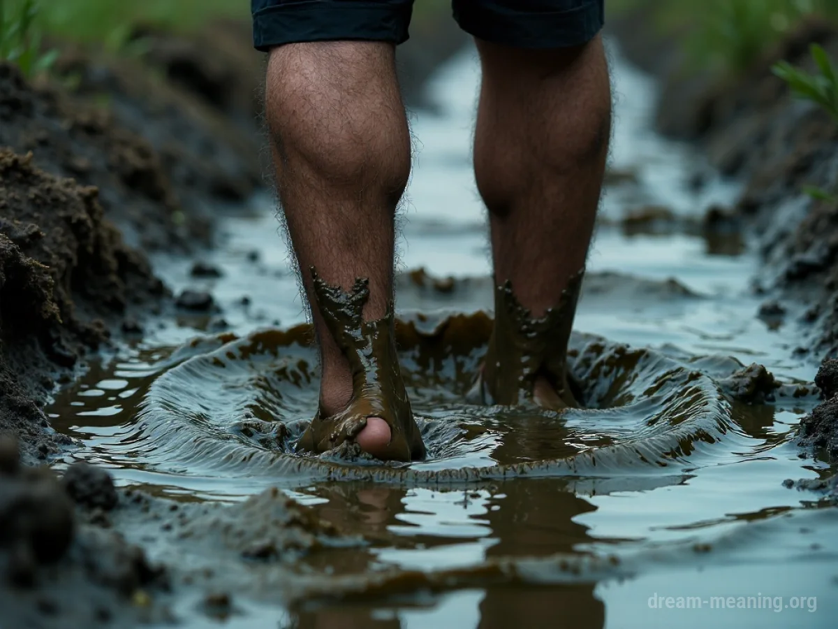 Legs sinking into deep mud.