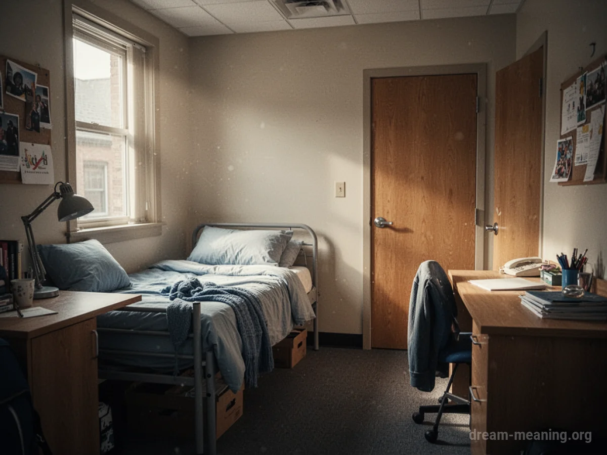 A small, neat room with a bed and desk.