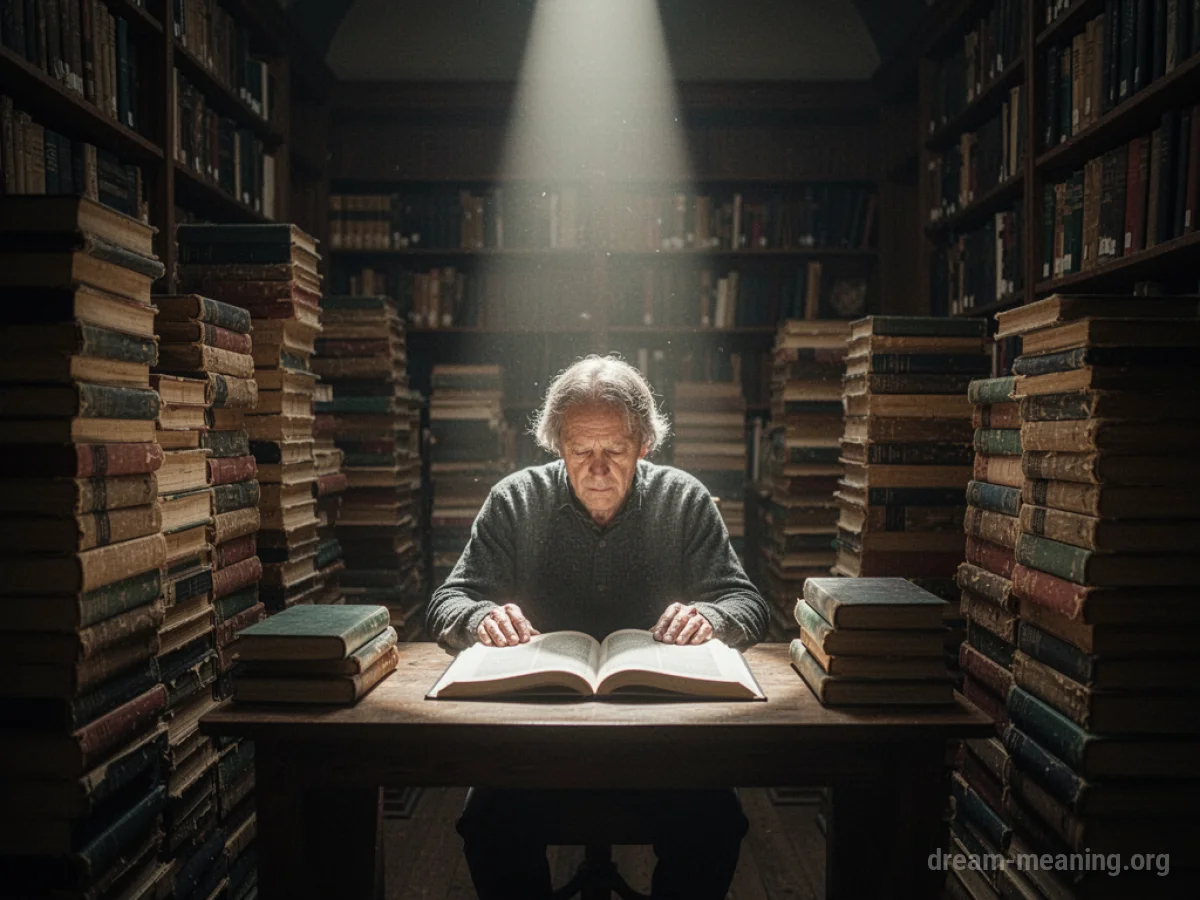 A person studying alone at a desk in a library.